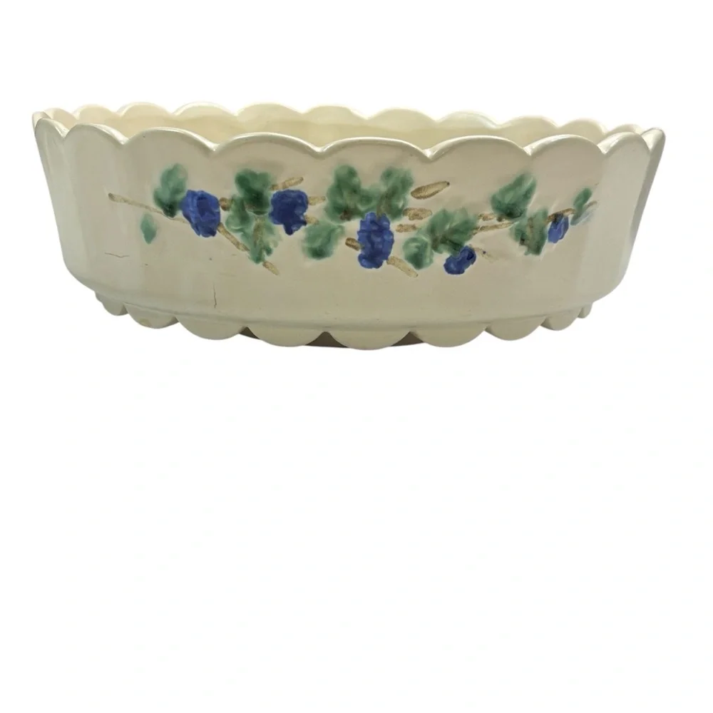 Vintage McCOY Pottery Grapevine Scalloped Bowl Flower Planter Pot Dish MCM Large